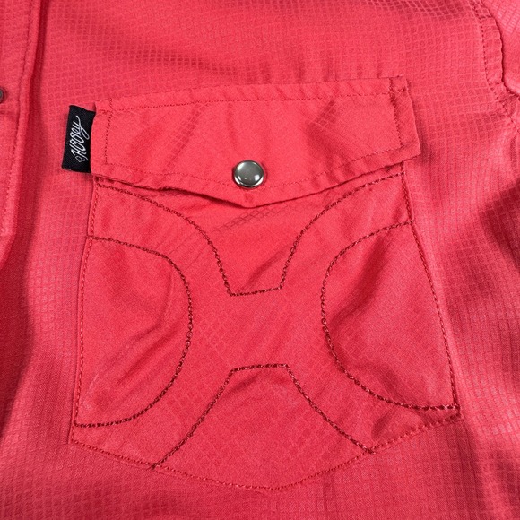 HOOEY HABITAT Men's Western Snap Button Long Sleeve‎ Shirt Size S Red - Picture 9 of 16